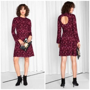 & Other Stories Size 4 Red and Black Leopard Print Open Back Flare Dress NEW!